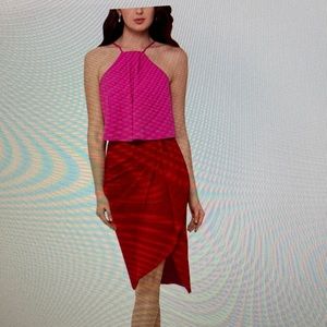 Betsy & Adam short halter two tone overlay dress